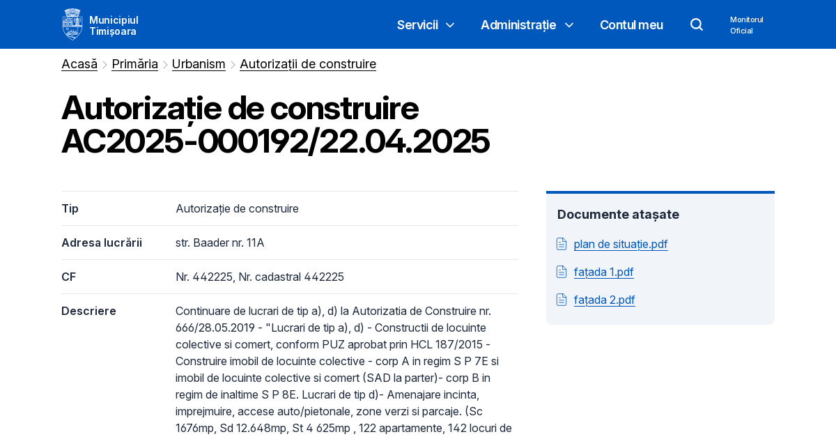 Autorizație de construire AC2025-000192/2025